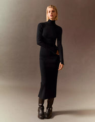 Ribbed high neck midi dress