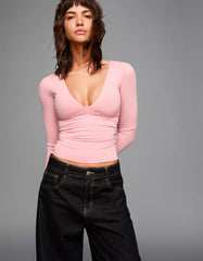 Long sleeve T-shirt with gathering