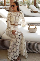 Ibiza | Cream Lace Bell-Sleeve Crop Top