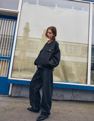 Oversize denim jacket with contrast collar