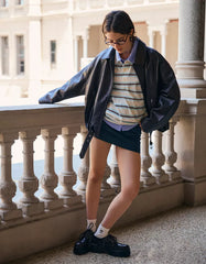 Belted leather effect bomber jacket