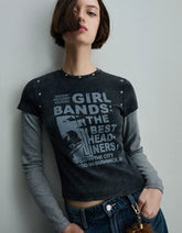 Short sleeve T-shirt with studs and print