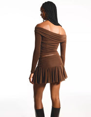 Shimmery textured Bardot neckline top