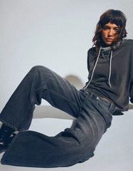 Wide leg jeans with crossover waistband