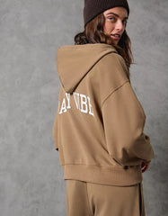 Embroidered zip-up hooded sweatshirt