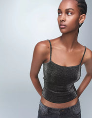 Metallic thread strappy top