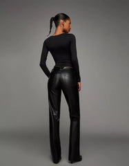 Leather effect bootcut pants