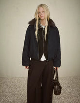 Denim jacket with faux fur collar