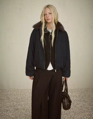 Denim jacket with faux fur collar