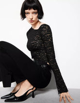 Long sleeve blonde lace top