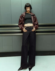 Low-rise straight-leg pants with rhinestones