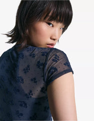 Printed short sleeve tulle T-shirt