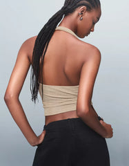 Shimmery draped cowl neck halter top