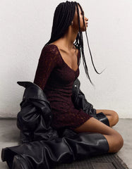 Blonde lace off-the-shoulder mini dress