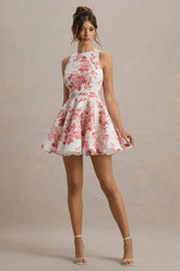 Waverly | Pink Porcelain Print Racer-Neck Sleeveless Skater Mini Dress