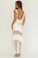 Alba Frill & Lace Trim Maxi Dress Oyster