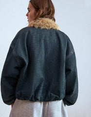 Denim jacket with faux fur collar