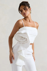 Whirlwind | White Strappy Top With Oversized Ruffle Detail