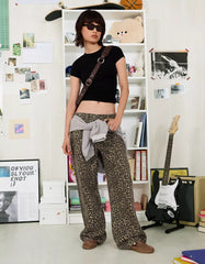 Animal print straight-leg studded pants