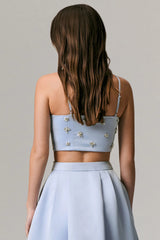 Vienna | Blue Embellished Satin Crop Top
