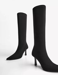 Fabric high-heel boots