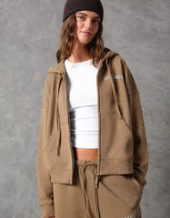 Embroidered zip-up hooded sweatshirt