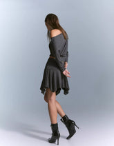 Striped asymmetric mini skirt