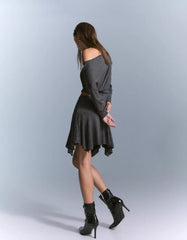 Striped asymmetric mini skirt