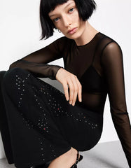 Low-rise wide-leg jeans with studs