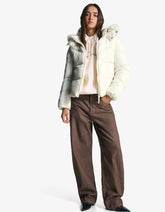 Water-repellent hooded puffer jacket with faux fur