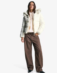 Water-repellent hooded puffer jacket with faux fur