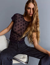 Printed short sleeve tulle T-shirt