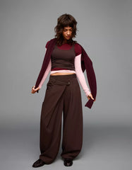Tailored pants with crossover waistband