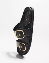 Flat slider sandals with buckles