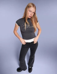 Flared pants with pocket flaps