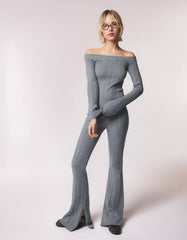 Cable-knit flared pants