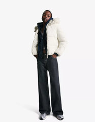 Water-repellent hooded puffer jacket with faux fur