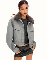 Soft trucker jacket with faux fur collar