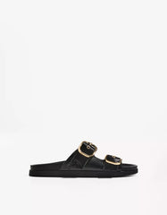 Flat slider sandals with buckles
