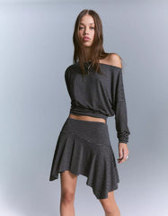 Striped asymmetric mini skirt