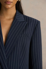Alana | Navy Pinstripe Plunge-Neck Tailored Blazer