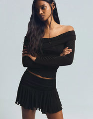 Textured metallic thread mini skirt