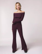 Cable-knit flared pants