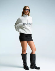 Printed zip-up neck sweatshirt