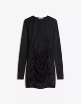 Gathered long sleeve shimmery mini dress