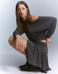 Striped asymmetric mini skirt