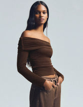 Shimmery textured Bardot neckline top