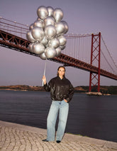 Belted leather effect bomber jacket