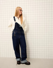 Oversize denim jumpsuit with straps