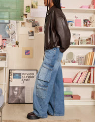 Belted leather effect bomber jacket